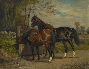 unknow artist Two Horses at a Wayside Trough painting